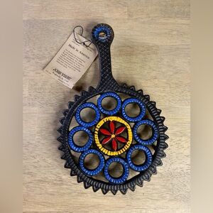 Vintage CAST IRON TRIVET or Wall Art‎ John Wright 1948 P 8.5” Long COLORFUL